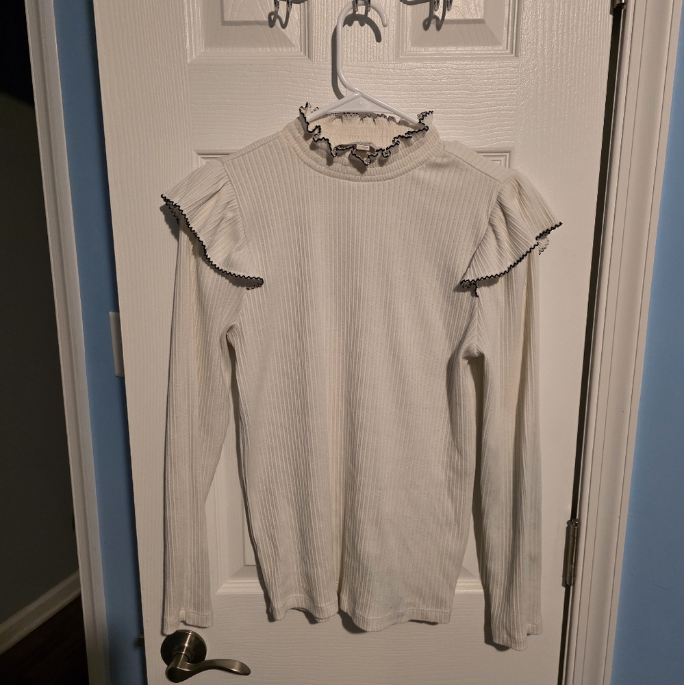 Loft Long Sleeved Ruffle Trim Top
